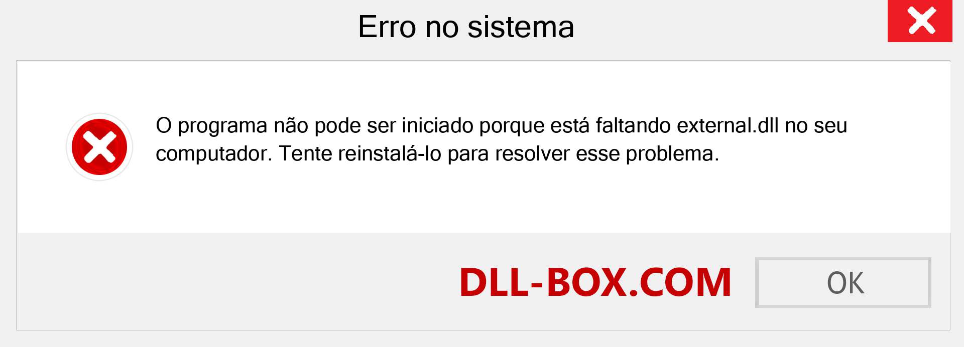 Arquivo external.dll ausente ?. Download para Windows 7, 8, 10 - Correção de erro ausente external dll no Windows, fotos, imagens